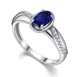 01-4359-0ГТС-00-18,5 сапфир овал,фианит Кольцо (Ag 925)