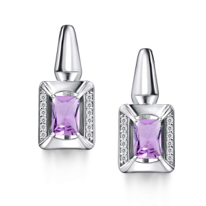 02-4358-00АМ-00 Аметист Октагон,Фианит Серьги (Ag 925)