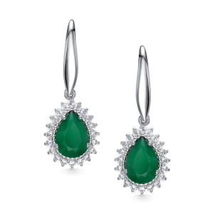 02-3027-00АГ-00 Агат зеленый Овал,Фианит Серьги (Ag 925)