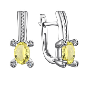 02-4003-00КЛ-00 кварц лимонный,фианит Серьги