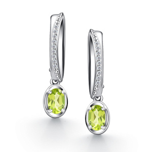 02-4359-00ХР-00 хризолит овал,фианит Серьги (Ag 925)