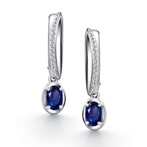 02-4359-0ГТС-00 сапфир овал,фианит Серьги (Ag 925)