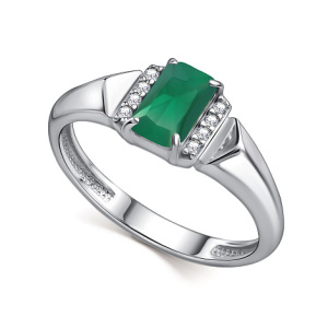 01-4853-00АГ-00-17Агат зеленый Октагон,Фианит Кольцо (Ag 925)