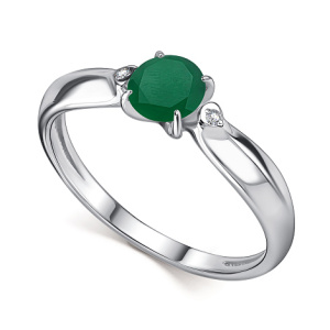 01-1809-БРАГ-00-16 Агат еленый Круг,Бриллиант Кольцо (Ag 925)