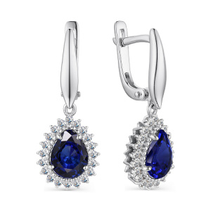 02-3027-0ГТС-00 сапфир Груша,Фианит Серьги (Ag 925)