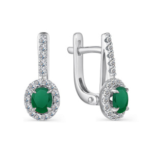 02-3026-00АГ-00 Агат зеленый Овал,Фианит Серьги (Ag 925)