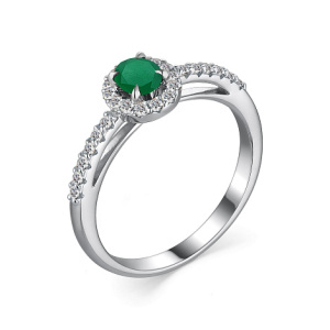 01-3026-00АГ-00-17Агат зеленый Овал,Фианит Кольцо (Ag 925)