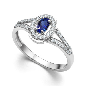 01-4293-0ГТС-00-16,5сапфир Овал,Фианит Кольцо (Ag 925)
