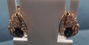 23-2020693-Сапф+Бр-S-ажур Серьги (Au 585)